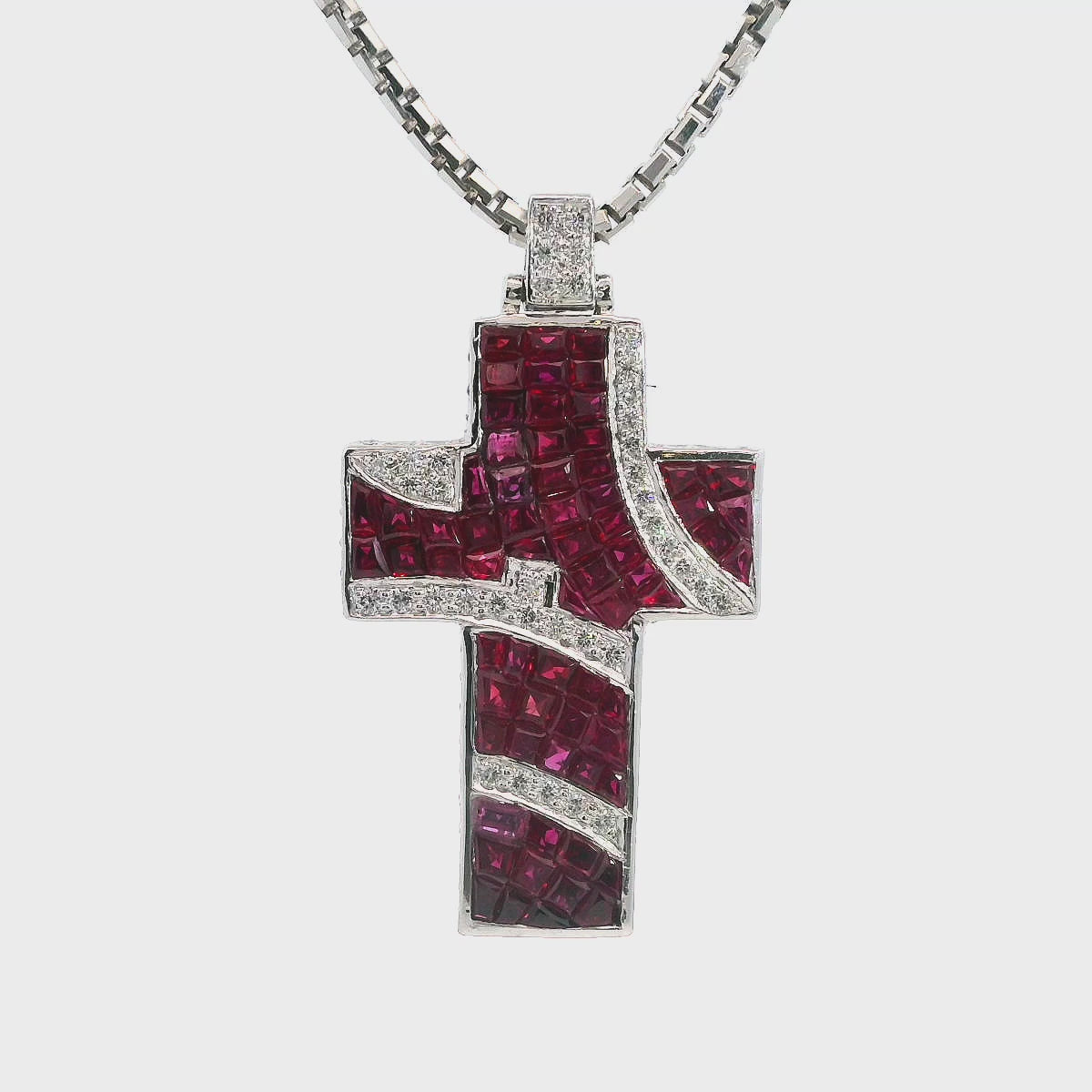 Nini Collection 18k White Gold Ruby and Diamond Cross Pendant