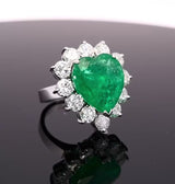 Vintage Platinum GIA Minor 11.41ct Colombian Emerald & 4.2tcw H Vs1 Diamond Ring