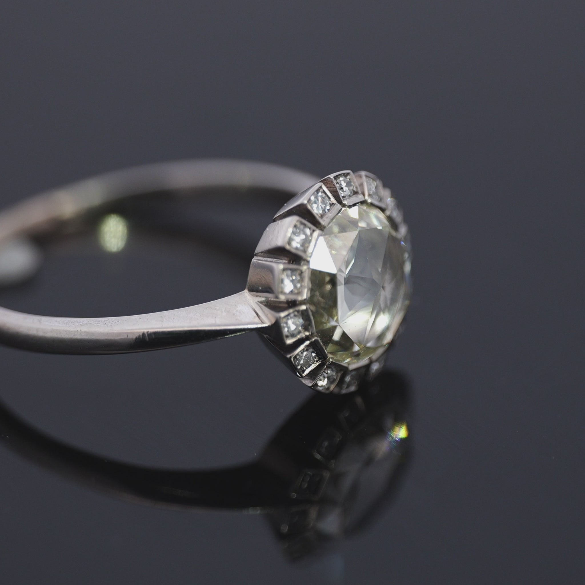 Vintage 18k White Gold GIA O-P IF 2.13ct Rose Cut Diamond Ring