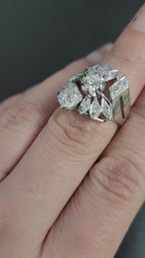 Vintage 14K White Gold 1.08 TCW Old Euro Diamond Ring Size 3.75