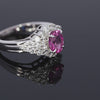 14k White Gold Rubellite Tourmaline and Diamond Pave Ring