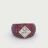 Vintage 18k Yellow Gold Invisible-Set Ruby and Diamond Statement Ring