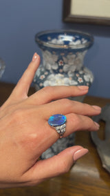 Antique 正白金 Platinum 6.34 Ct Black Opal & 0.36 TCW Diamond Cocktail Ring Size 6