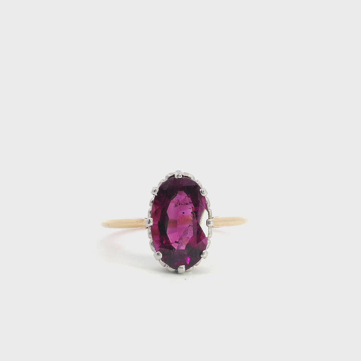 Antique Edwardian Yellow Gold Platinum Rhodolite Garnet Ring