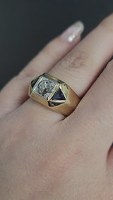 Vintage 14K Yellow Gold Sapphire & 0.65 Ct Old Euro Diamond Ring Size 6.5