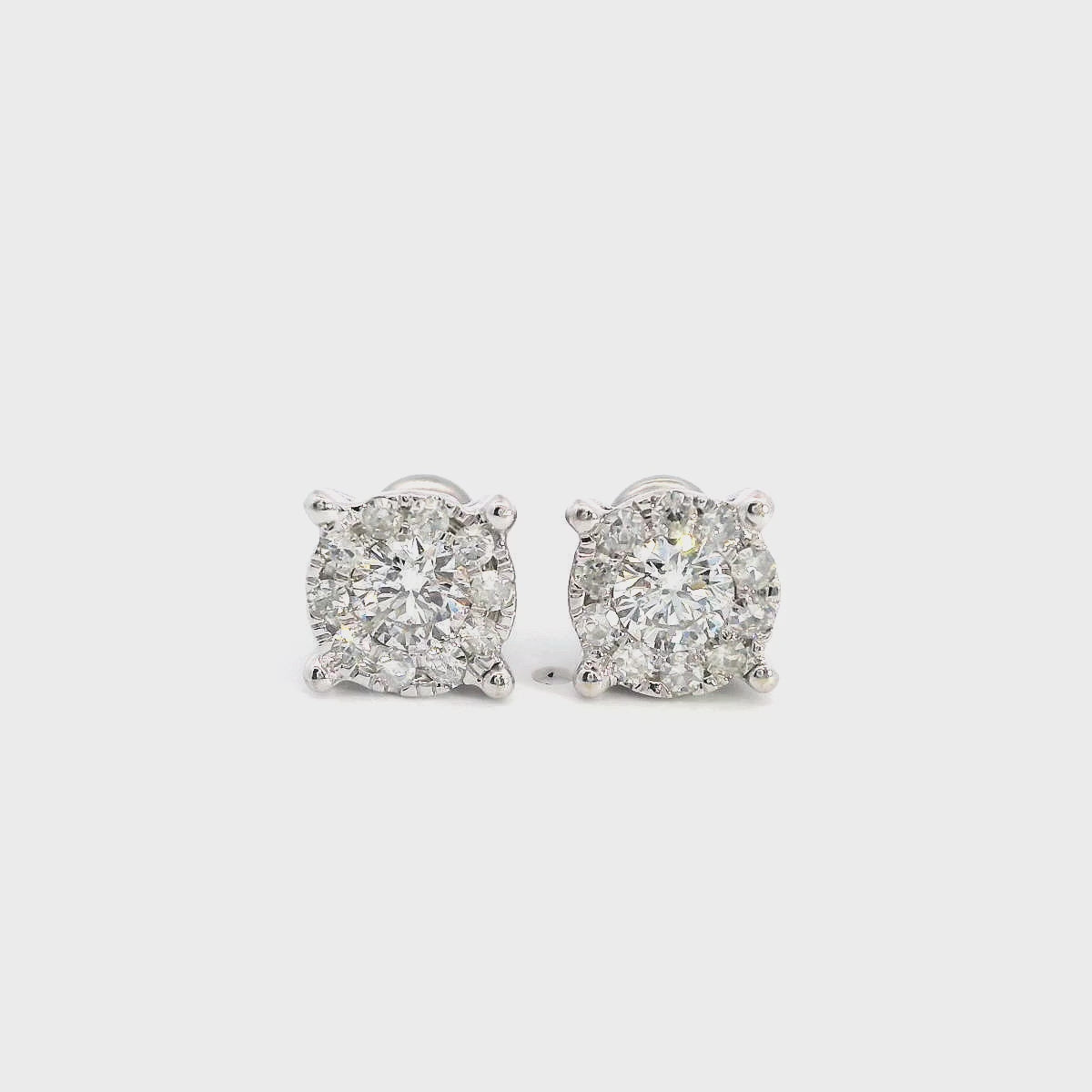 Vintage 14k White Gold Diamond Pave Stud Earrings
