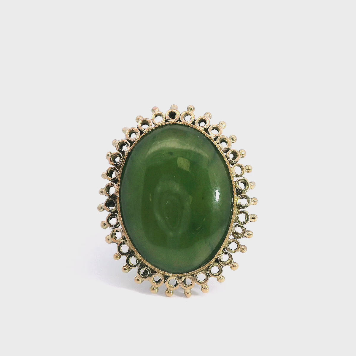 Vintage 14K Yellow Gold Jade Cabochon Cocktail Ring