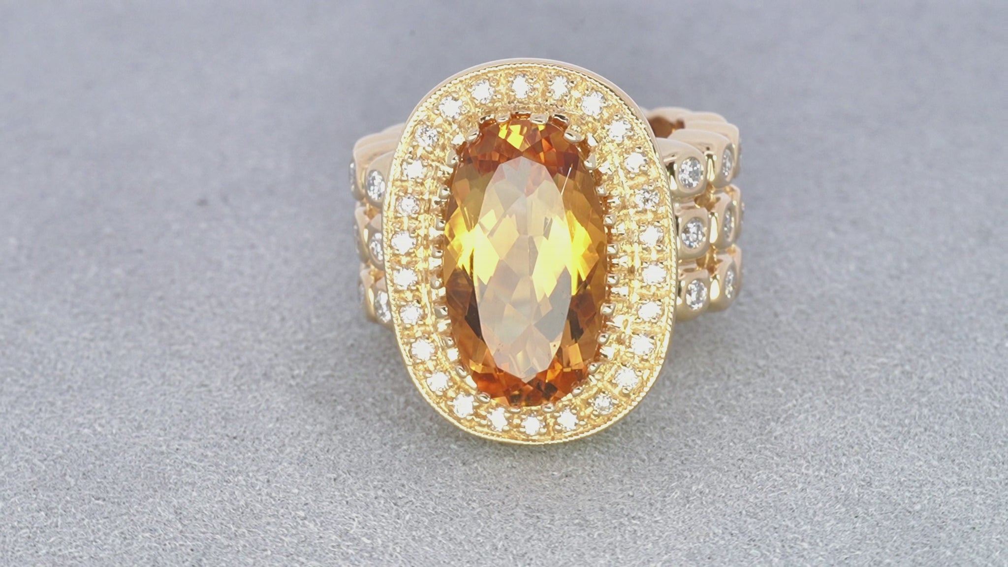 14k Yellow Gold Citrine Diamond Cocktail Ring