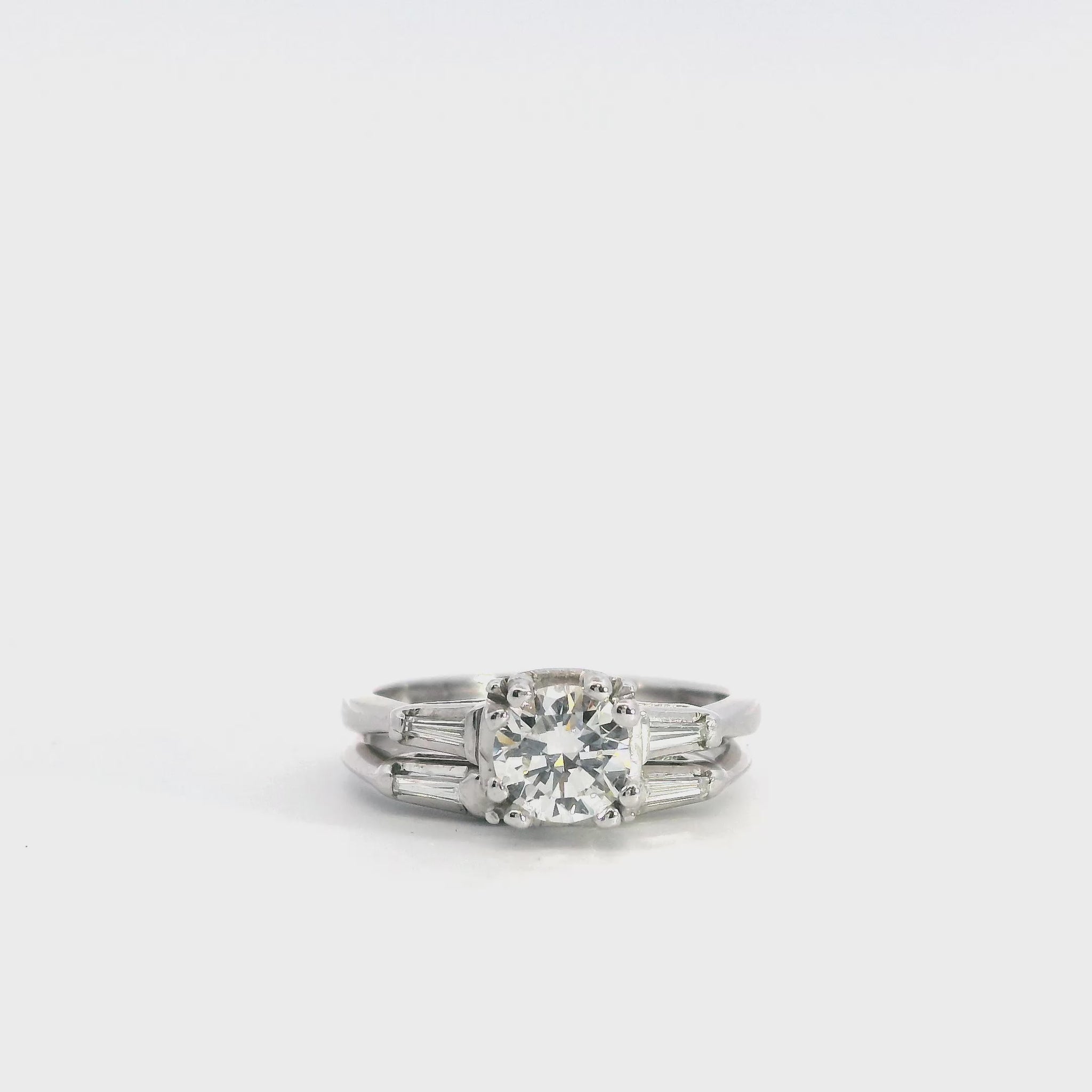 Vintage White Gold 0.74ct H SI1 Diamond Engagement Ring and Band Set GIA