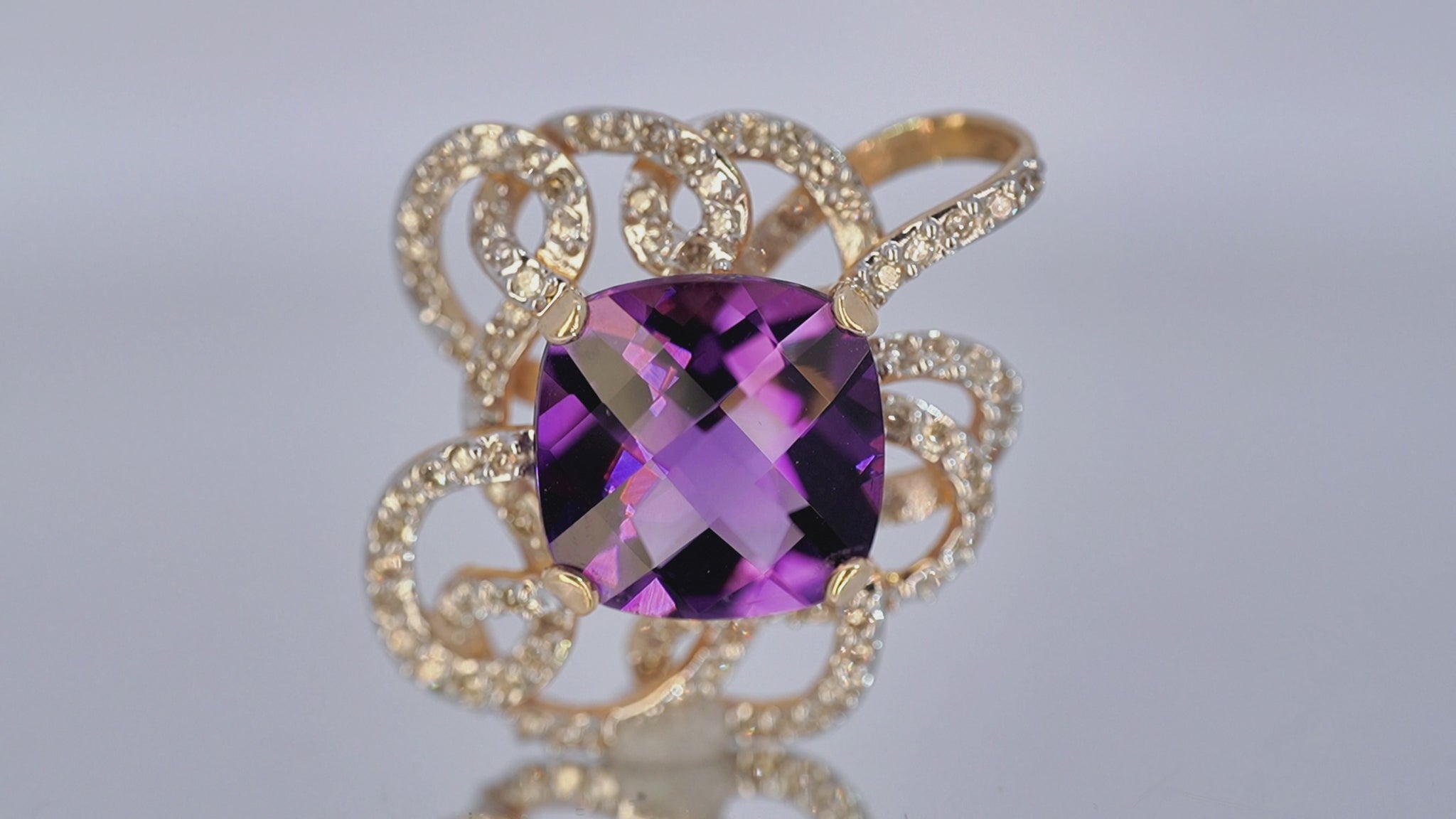 14k Yellow Gold Amethyst Diamond Pendant