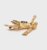 Vintage 14K Yellow Gold Ruby Sapphire Turquoise Scare Crow Pin Brooch 8.7 Grams
