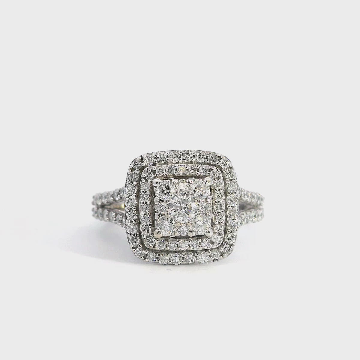Estate 14k White Gold Pave Diamond Double Halo Ring