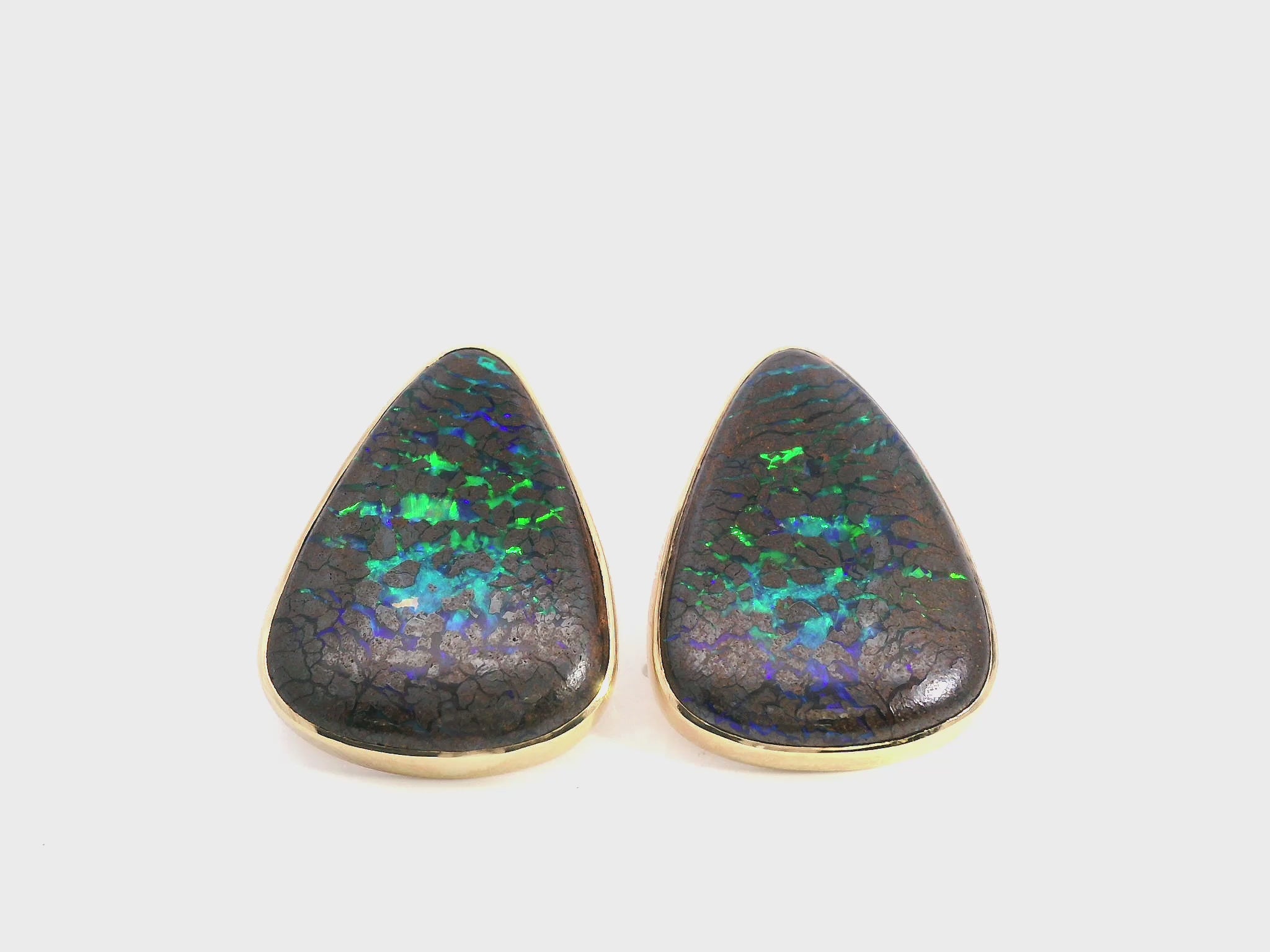 Vintage 14k Yellow Gold Australian Boulder Opal Statement Earrings
