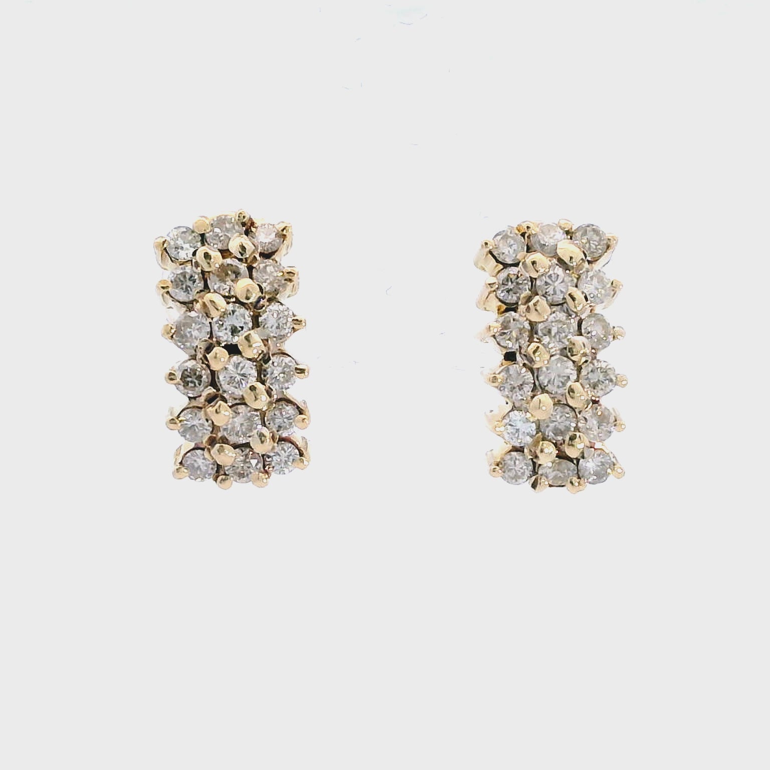 12K Yellow Gold 3-Row 0.70 TCW Diamond Earrings