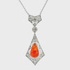 Art Deco Platinum Diamond and Fire Opal Teardrop Necklace