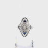 Art Deco 18k White Gold Diamond and Sapphire Filigree Dinner Ring