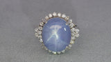 Vintage Platinum 12.82ct Star Sapphire and Diamond Halo Ring