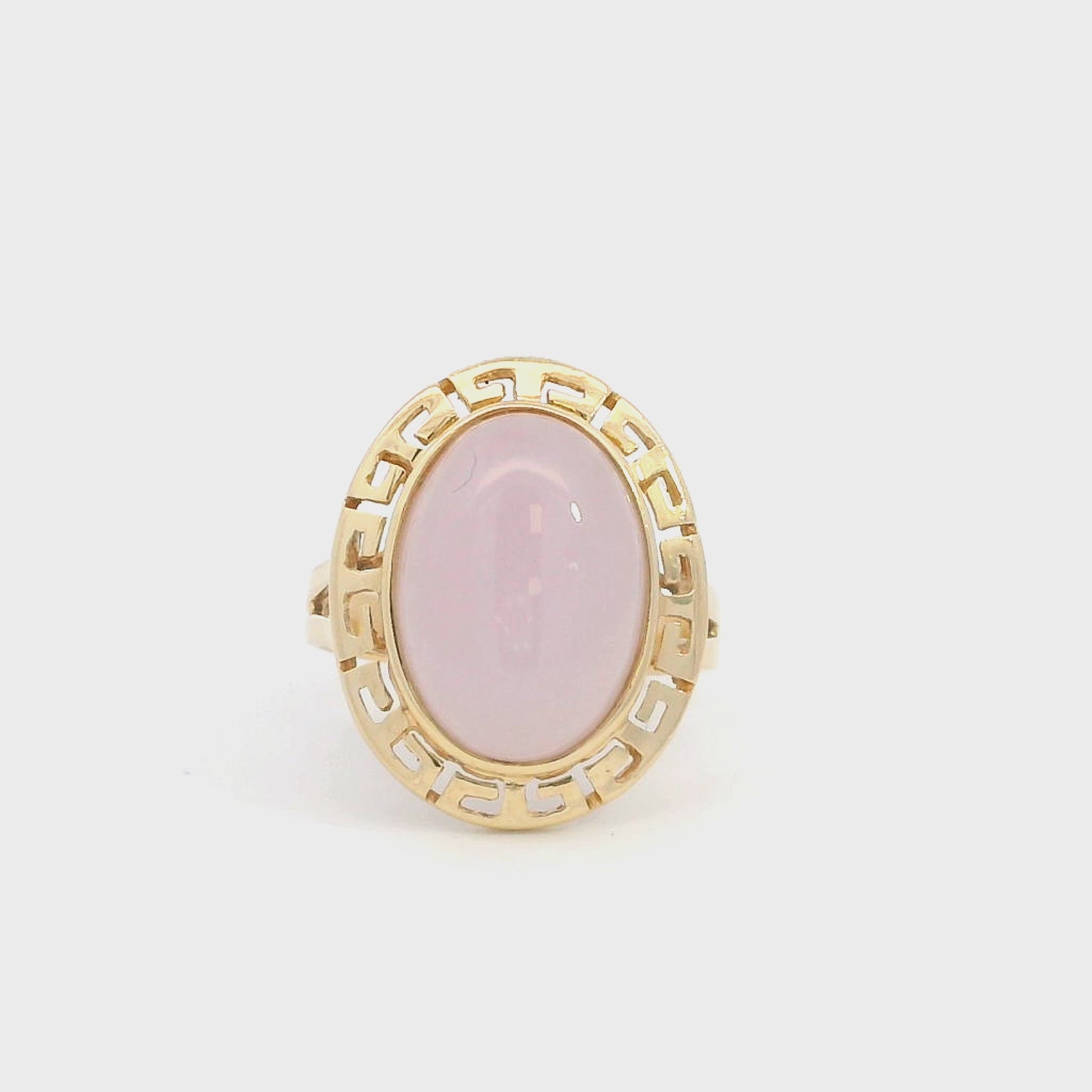 Vintage 14k Yellow Gold Lavender Jade Greek Key Bezel Cocktail Ring