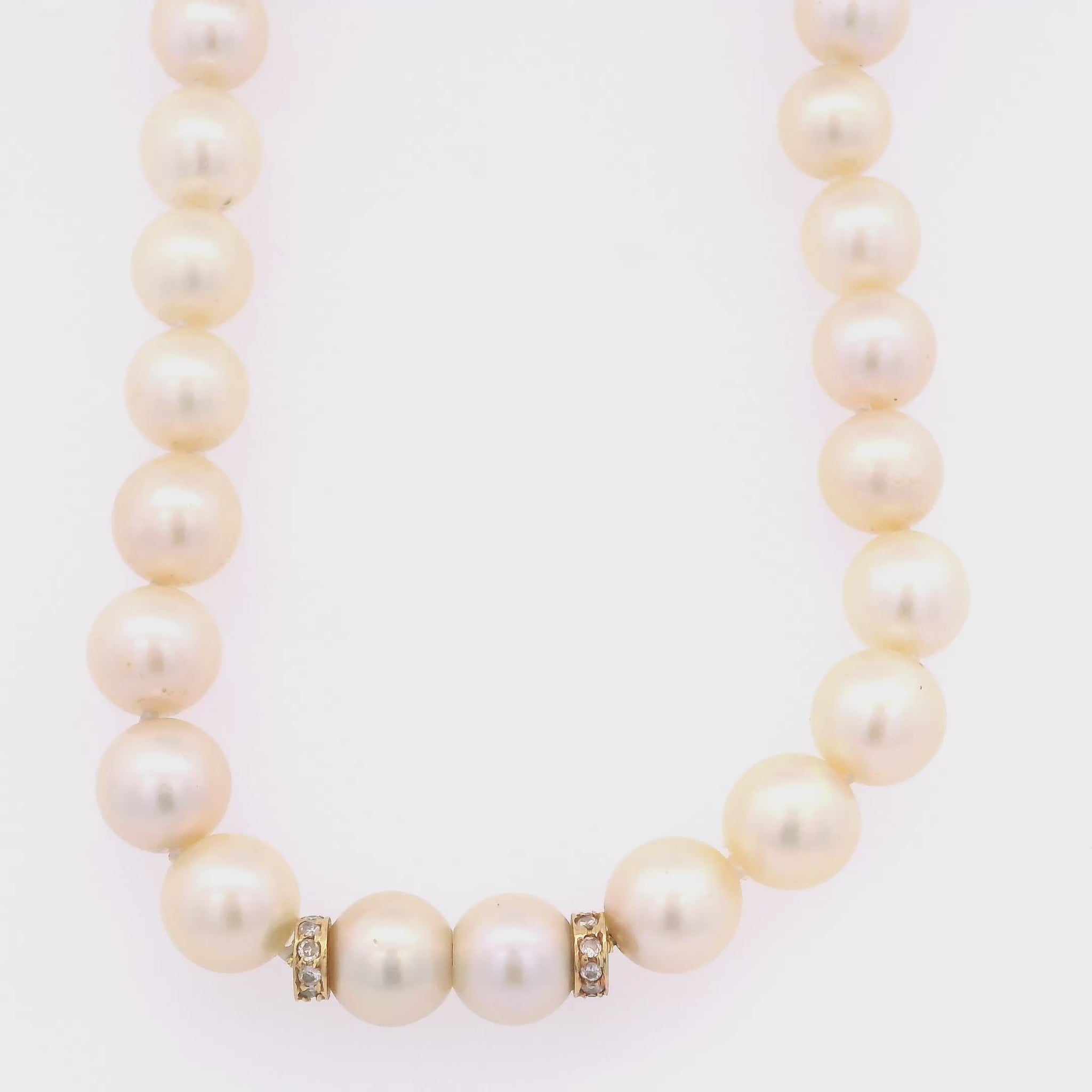 Vintage 18K Yellow Gold Pearl and Diamond Rondelle Bead Necklace