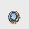 Vintage 14k Yellow Gold 7.9ct Lab Sapphire and Enamel Statement Ring