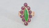 Antique Georgian 18k Yellow Gold Rose Cut Garnet and Jade Navette Ring
