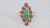 Antique Georgian 18k Yellow Gold Rose Cut Garnet and Jade Navette Ring
