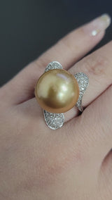 Vintage 18K White Gold Golden Pearl & 0.71 TCW Diamond Cocktail Ring Size 10