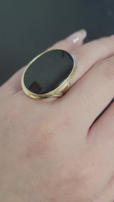 Vintage 14K Yellow Gold 7.57 Ct Onyx Cocktail Ring Size 8.75