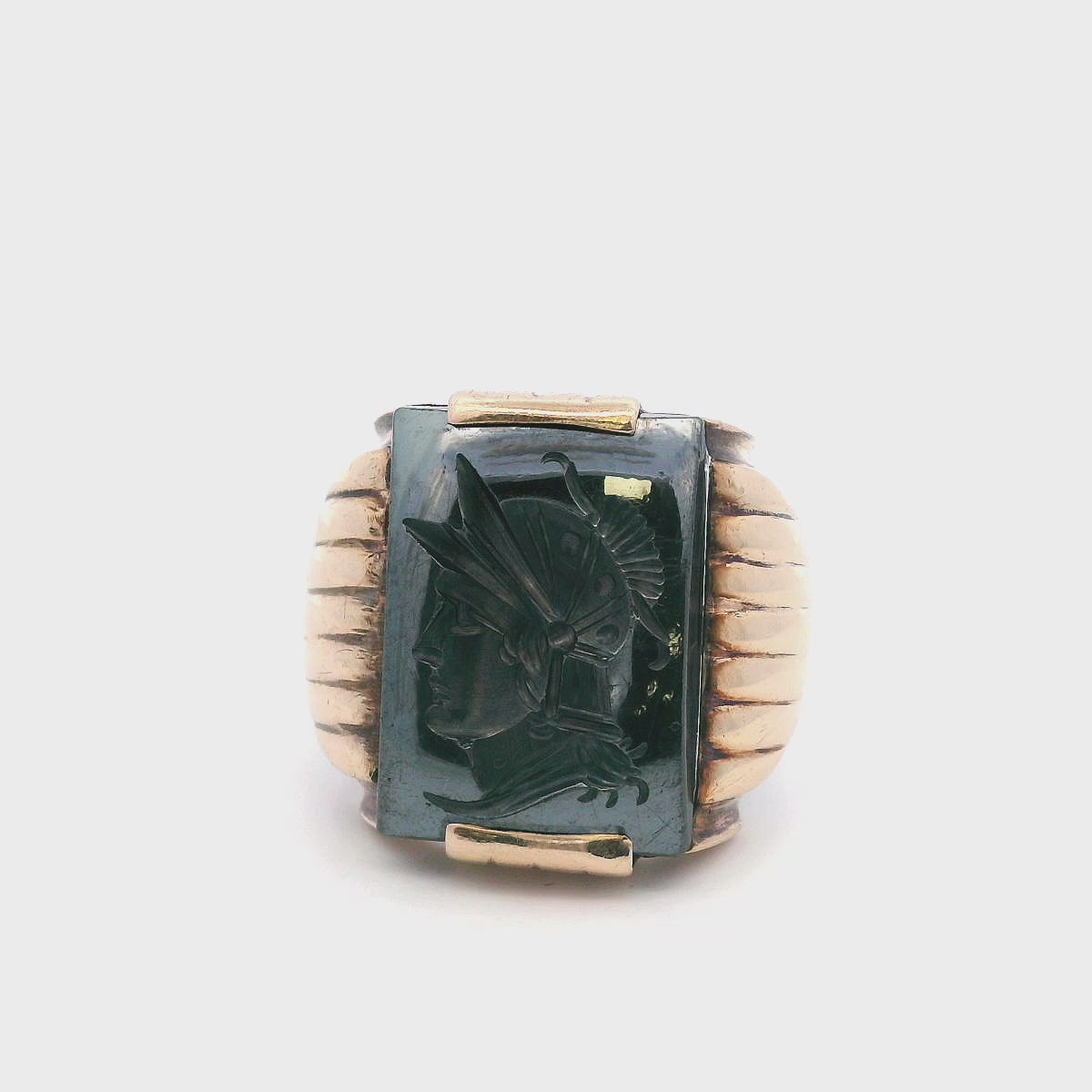 Vintage 10k Yellow Gold Hematite Intaglio Roman Soldier Ring