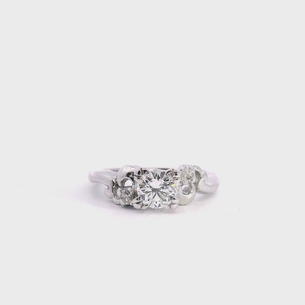 Vintage 14k White Gold 0.61ct Diamond Engagement Ring