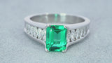 Platinum GIA F1 1.80ct Zambian Emerald and Marquise Diamond Ring
