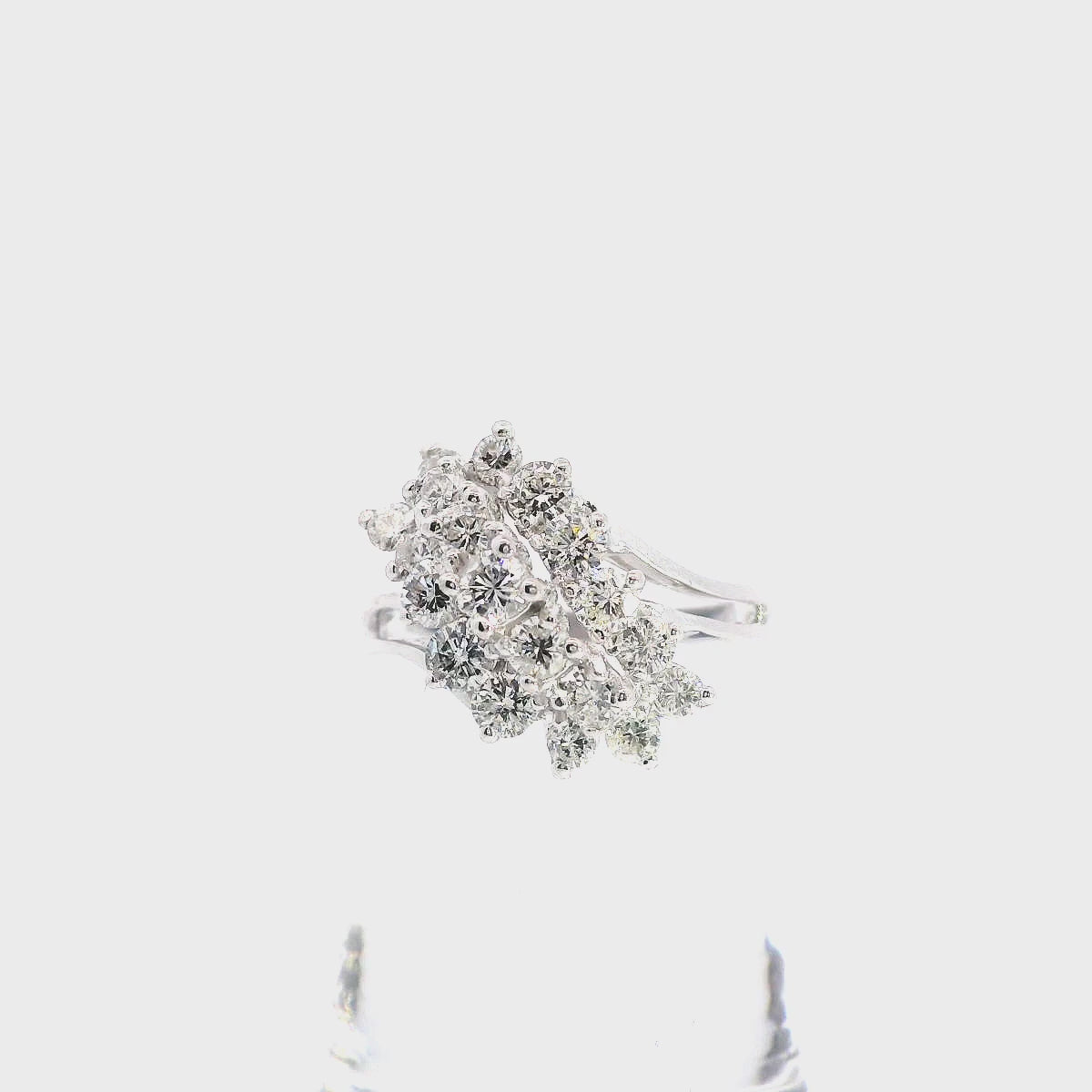 Vintage 14K White Gold 1.02 TCW Diamond Waterfall Cluster Ring