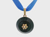 Antique Victorian Yellow Gold Onyx and Seed Pearl Pendant