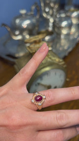 Vintage 14K Yellow Gold Ruby & Diamond Band Ring Size 6.25