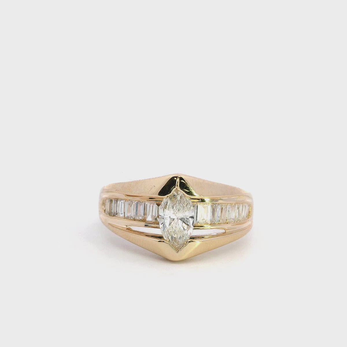 Vintage 14k Yellow Gold Marquise and Baguette Cut Diamond Ring