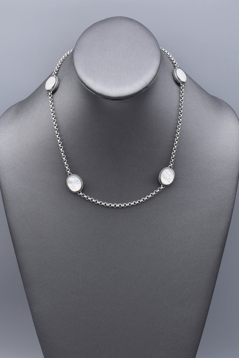 Konstantino Sterling Silver Mother of Pearl Cross Station Toggle Necklace