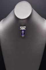 Antique 18K Gold & Platinum Garnet & 0.97 TCW Diamond Blue Enamel Brooch Pin