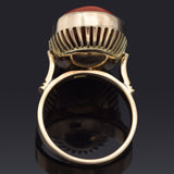Vintage 14K Yellow Gold Red Coral Cabochon Oval Cocktail Ring