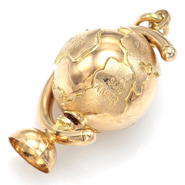 Vintage 14K Yellow Gold Spinning Globe World Charm Pendant