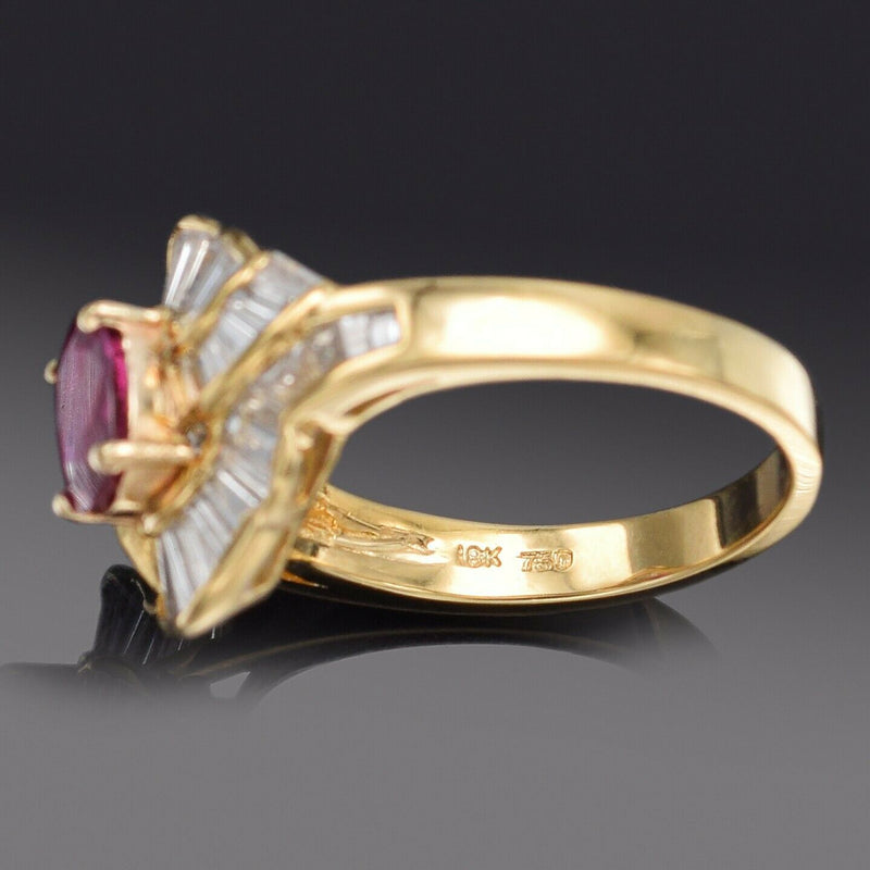 Vintage 18K Gold Natural Ruby & 1.35 TCW Diamond Baguette Band Ring 5.0Gr Sz 6.5