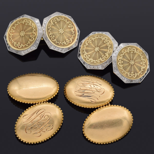 Lot of 2 Pairs Antique 14K Yellow & White Gold Cufflinks