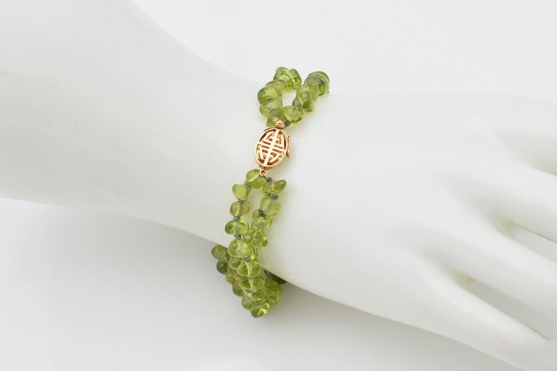 Vintage GUMP'S 14K Yellow Gold Peridot Beaded Strand Bracelet & Necklace Set