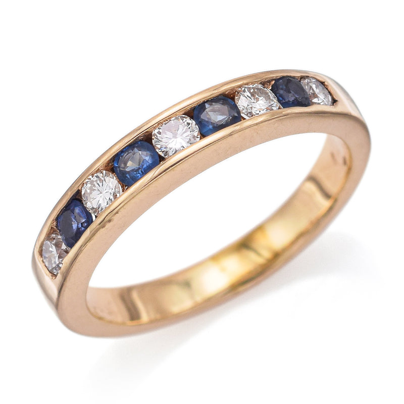 Vintage 14K Yellow Gold Sapphire & Diamond Semi-Eternity Band Ring