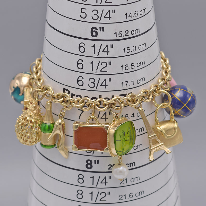 Vintage Tagliamonte, OTC & More 14K & 18K Gold Glass Enamel 17 Charms Bracelet