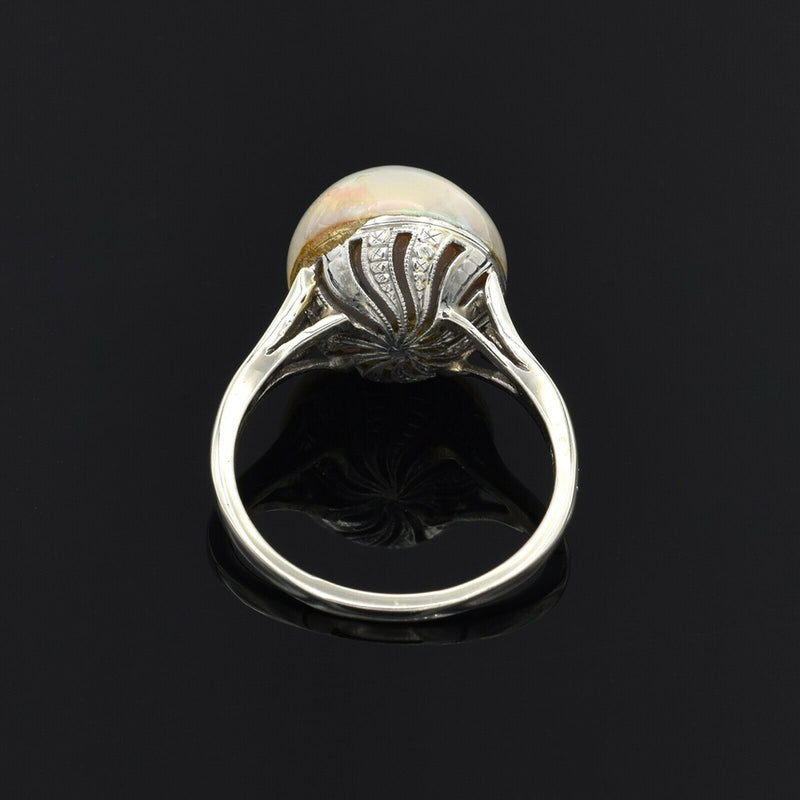 Vintage 14K White Gold Mabe Pearl Band Ring
