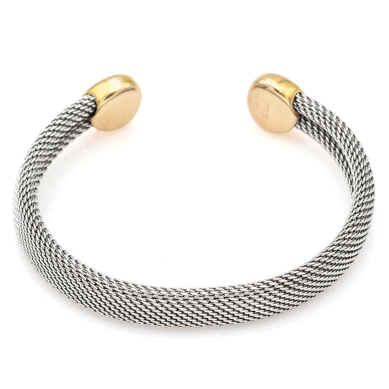 TOUS Stainless Steel & 18K Yellow Gold Mesh Cuff Bracelet 6.25 Inches