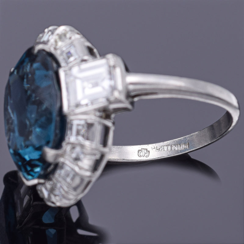 Antique Platinum 8.38Ct London Blue Topaz & 2.10TCW Diamond Cocktail Ring G/H VS