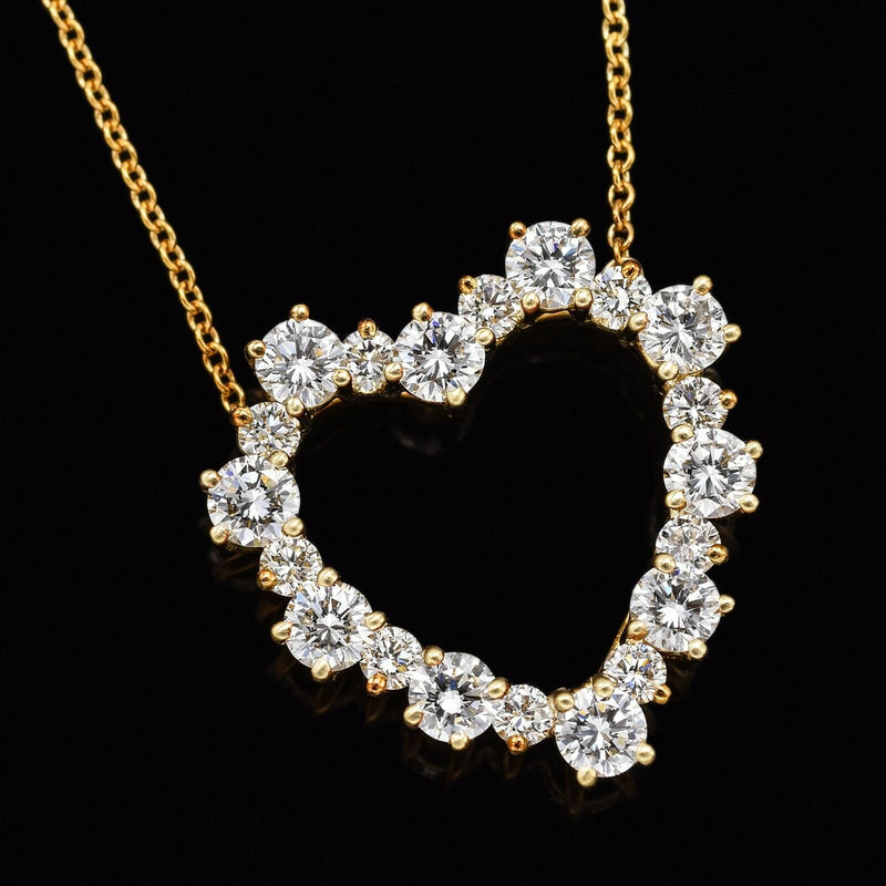 $4,400 Appraised Tiffany & Co. 18K Gold 1.70 TCW Diamond Heart Pendant Necklace