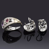 Vintage 14K Gold Amethyst, Pink Tourmaline & Diamond Earrings & Ring Set