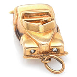 Vintage 14K Yellow Gold CZ Convertible Car Charm Pendant with Moving Wheels